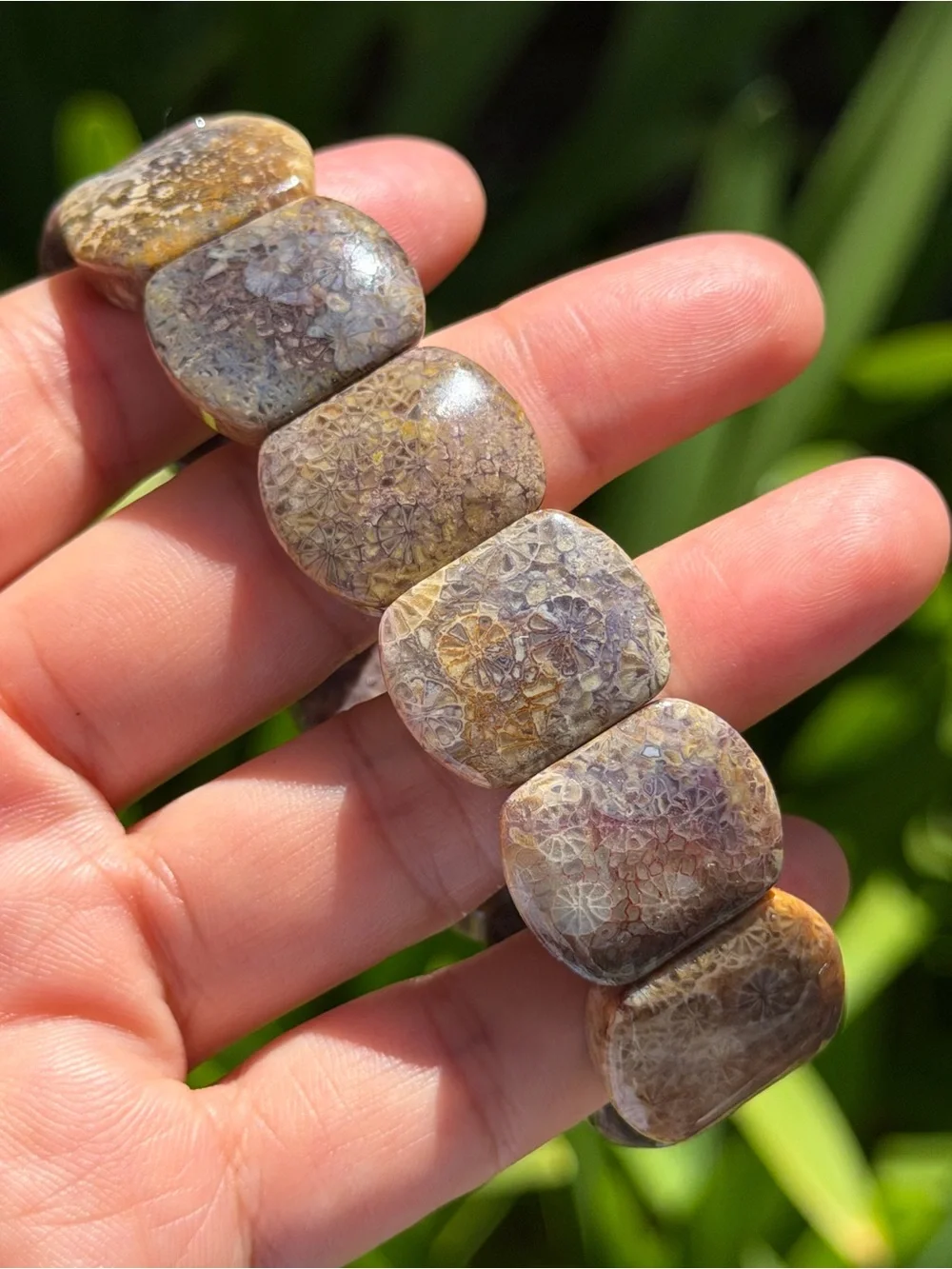 Handmade Fossil Coral Stretch Bracelet in Earth Tones Palo
